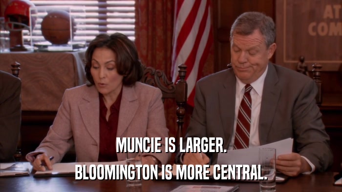 MUNCIE IS LARGER. BLOOMINGTON IS MORE CENTRAL. 