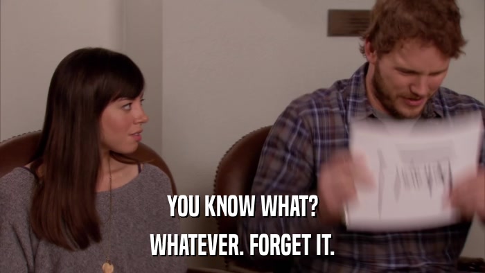 YOU KNOW WHAT? WHATEVER. FORGET IT. 
