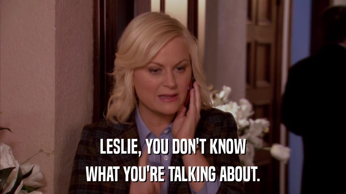 LESLIE, YOU DON'T KNOW WHAT YOU'RE TALKING ABOUT. 