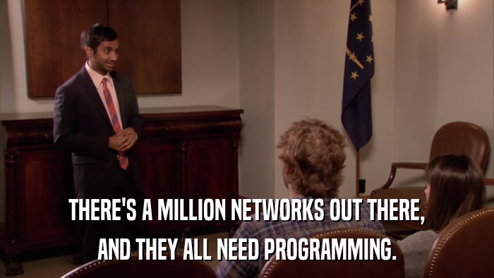 THERE'S A MILLION NETWORKS OUT THERE, AND THEY ALL NEED PROGRAMMING. 