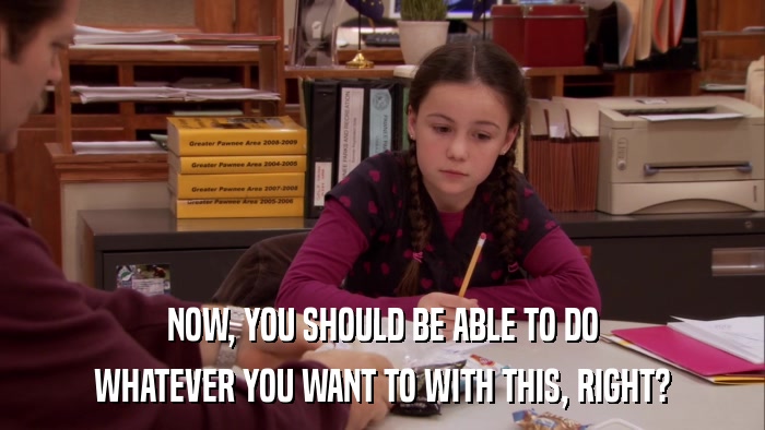 NOW, YOU SHOULD BE ABLE TO DO WHATEVER YOU WANT TO WITH THIS, RIGHT? 