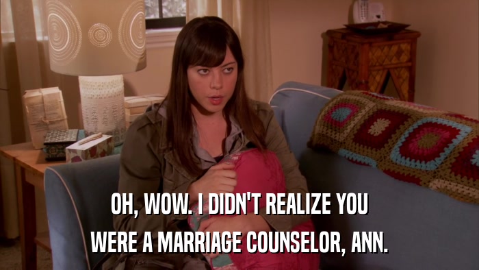 OH, WOW. I DIDN'T REALIZE YOU WERE A MARRIAGE COUNSELOR, ANN. 