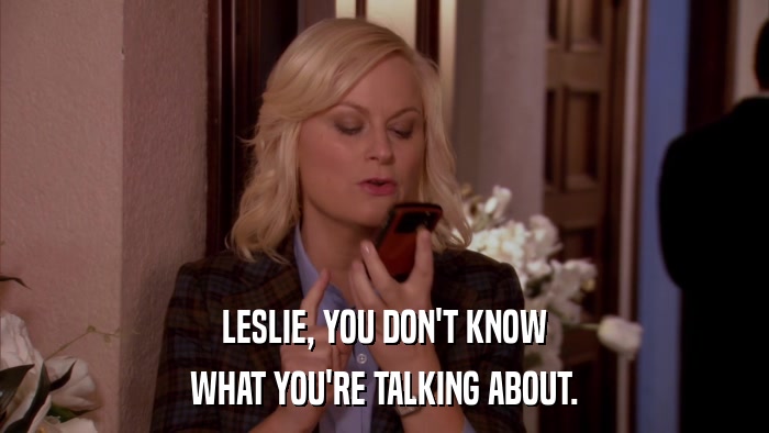 LESLIE, YOU DON'T KNOW WHAT YOU'RE TALKING ABOUT. 