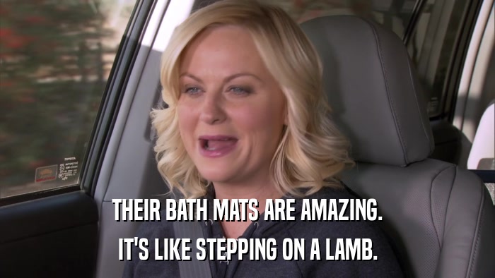 THEIR BATH MATS ARE AMAZING. IT'S LIKE STEPPING ON A LAMB. 