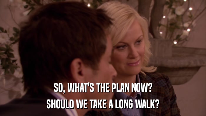 SO, WHAT'S THE PLAN NOW? SHOULD WE TAKE A LONG WALK? 