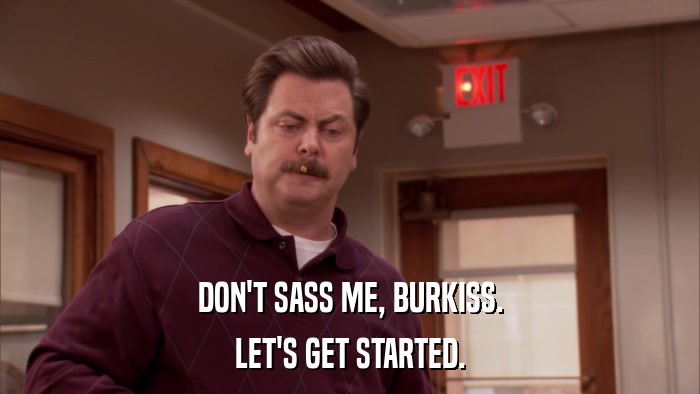 DON'T SASS ME, BURKISS. LET'S GET STARTED. 