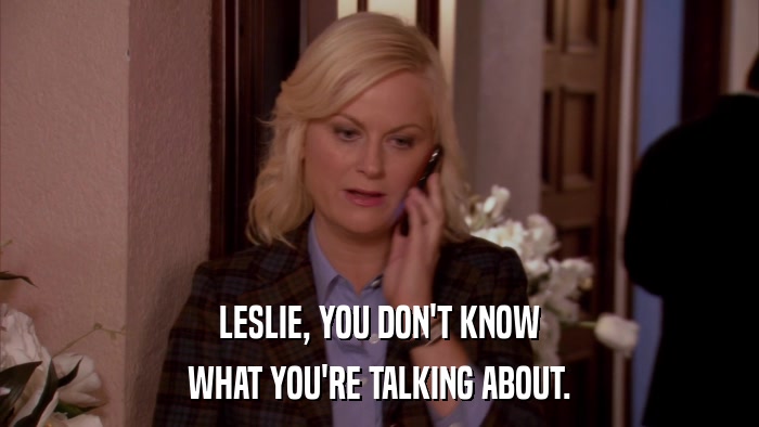 LESLIE, YOU DON'T KNOW WHAT YOU'RE TALKING ABOUT. 