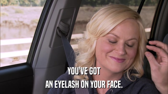 YOU'VE GOT AN EYELASH ON YOUR FACE. 