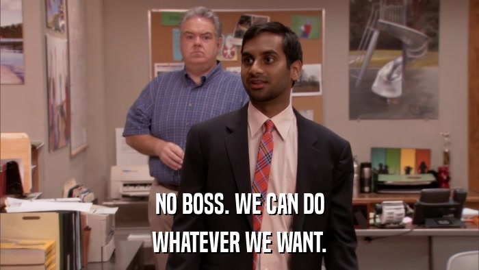 NO BOSS. WE CAN DO WHATEVER WE WANT. 