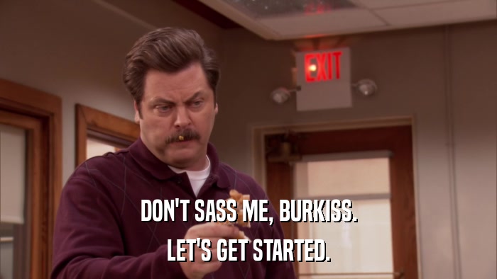 DON'T SASS ME, BURKISS. LET'S GET STARTED. 