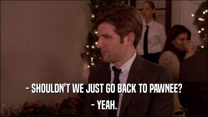 - SHOULDN'T WE JUST GO BACK TO PAWNEE? - YEAH. 