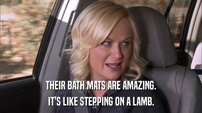 THEIR BATH MATS ARE AMAZING. IT'S LIKE STEPPING ON A LAMB. 
