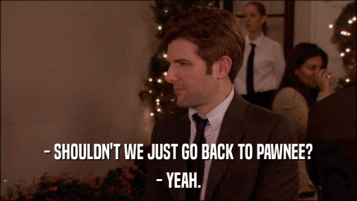 - SHOULDN'T WE JUST GO BACK TO PAWNEE? - YEAH. 