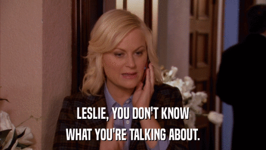 LESLIE, YOU DON'T KNOW WHAT YOU'RE TALKING ABOUT. 