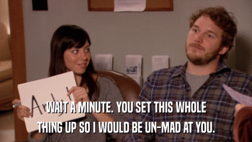 WAIT A MINUTE. YOU SET THIS WHOLE THING UP SO I WOULD BE UN-MAD AT YOU. 