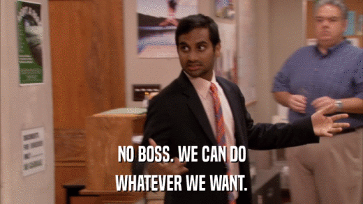 NO BOSS. WE CAN DO WHATEVER WE WANT. 