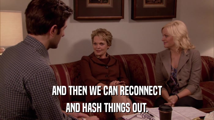 AND THEN WE CAN RECONNECT AND HASH THINGS OUT. 