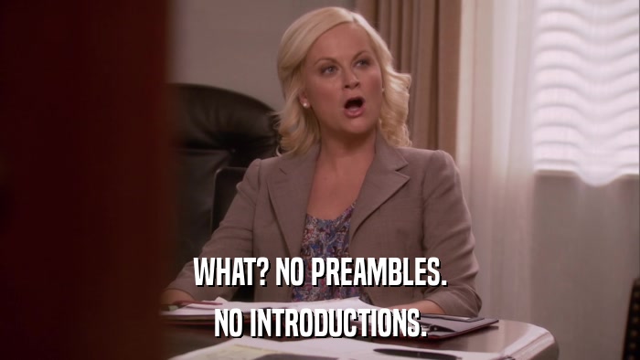 WHAT? NO PREAMBLES. NO INTRODUCTIONS. 