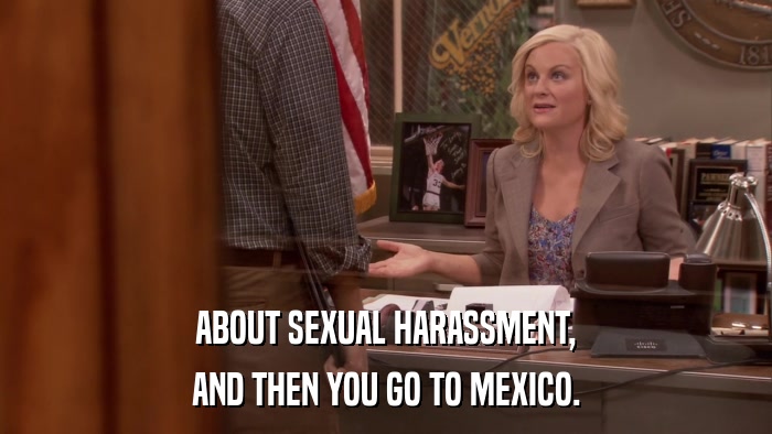 ABOUT SEXUAL HARASSMENT, AND THEN YOU GO TO MEXICO. 