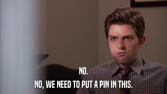 NO. NO, WE NEED TO PUT A PIN IN THIS. 