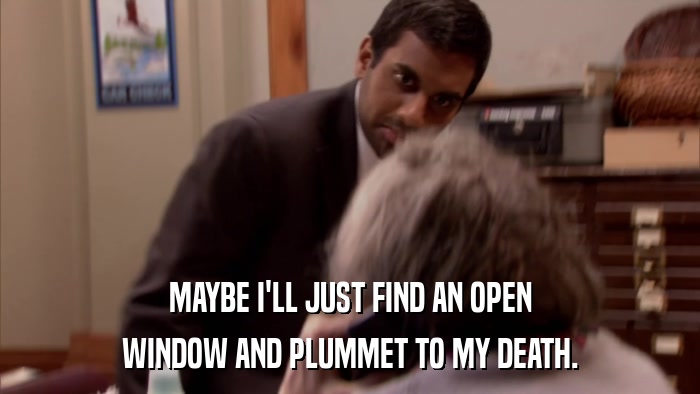 MAYBE I'LL JUST FIND AN OPEN WINDOW AND PLUMMET TO MY DEATH. 