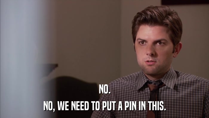 NO. NO, WE NEED TO PUT A PIN IN THIS. 