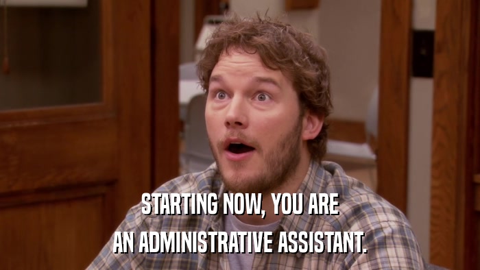 STARTING NOW, YOU ARE AN ADMINISTRATIVE ASSISTANT. 