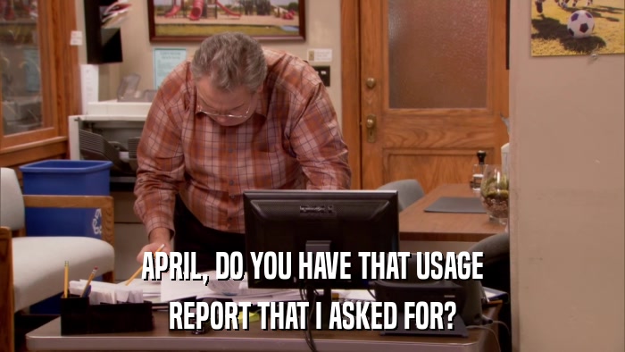 APRIL, DO YOU HAVE THAT USAGE REPORT THAT I ASKED FOR? 