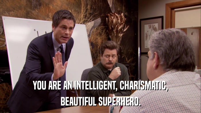 YOU ARE AN INTELLIGENT, CHARISMATIC, BEAUTIFUL SUPERHERO. 