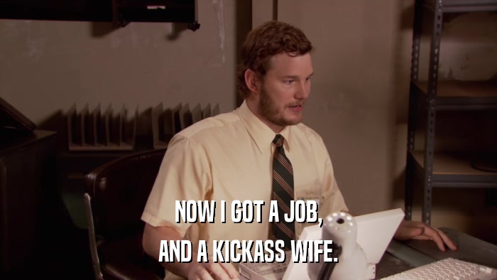 NOW I GOT A JOB, AND A KICKASS WIFE. 