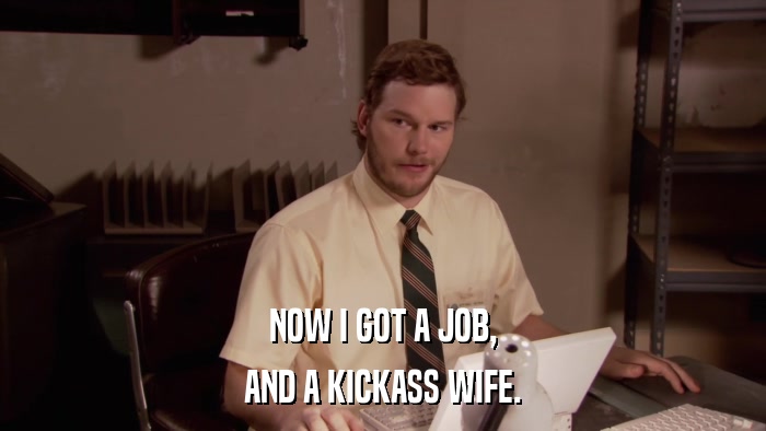 NOW I GOT A JOB, AND A KICKASS WIFE. 