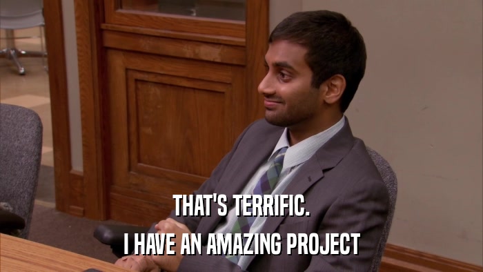 THAT'S TERRIFIC. I HAVE AN AMAZING PROJECT 
