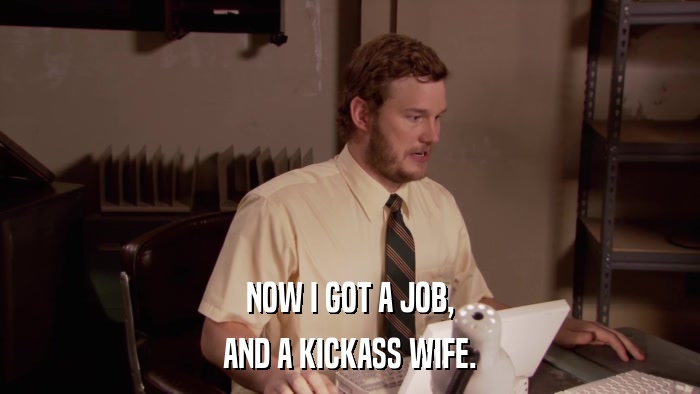 NOW I GOT A JOB, AND A KICKASS WIFE. 