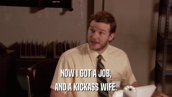 NOW I GOT A JOB, AND A KICKASS WIFE. 