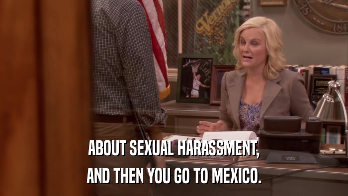 ABOUT SEXUAL HARASSMENT, AND THEN YOU GO TO MEXICO. 