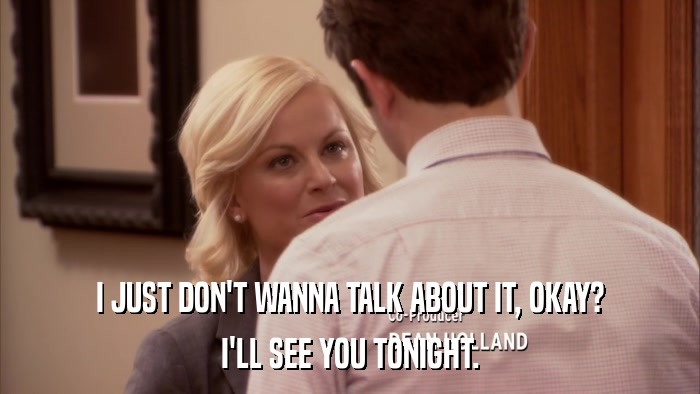 I JUST DON'T WANNA TALK ABOUT IT, OKAY? I'LL SEE YOU TONIGHT. 