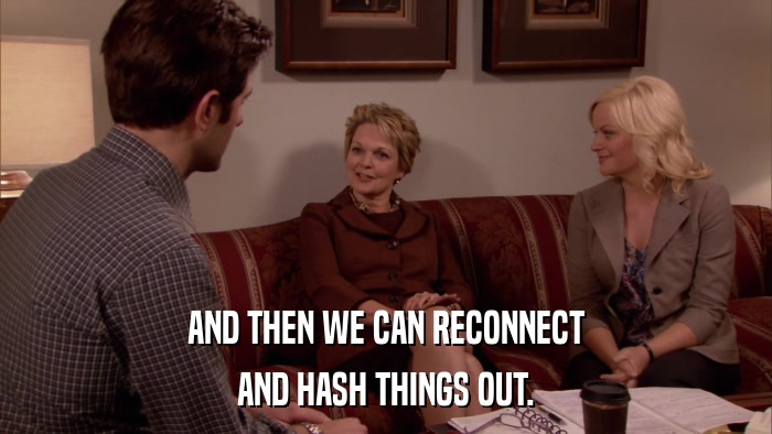 AND THEN WE CAN RECONNECT AND HASH THINGS OUT. 