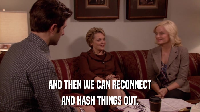 AND THEN WE CAN RECONNECT AND HASH THINGS OUT. 