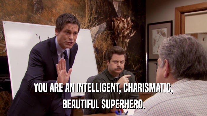 YOU ARE AN INTELLIGENT, CHARISMATIC, BEAUTIFUL SUPERHERO. 