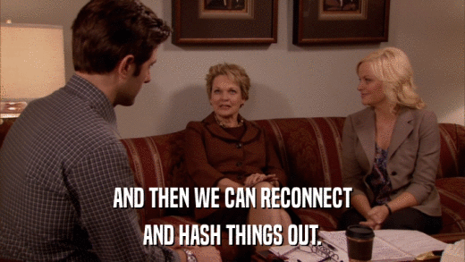 AND THEN WE CAN RECONNECT AND HASH THINGS OUT. 