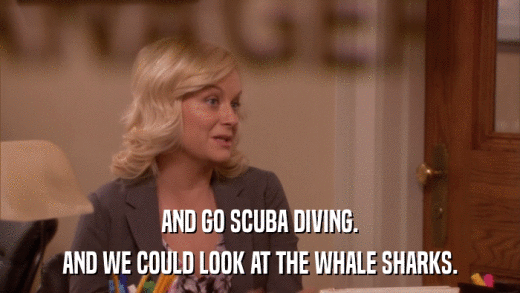 AND GO SCUBA DIVING. AND WE COULD LOOK AT THE WHALE SHARKS. 