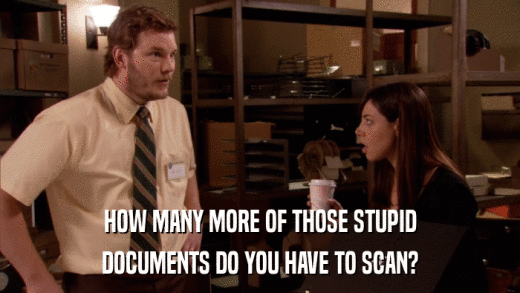 HOW MANY MORE OF THOSE STUPID DOCUMENTS DO YOU HAVE TO SCAN? 