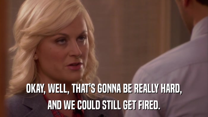 OKAY, WELL, THAT'S GONNA BE REALLY HARD, AND WE COULD STILL GET FIRED. 