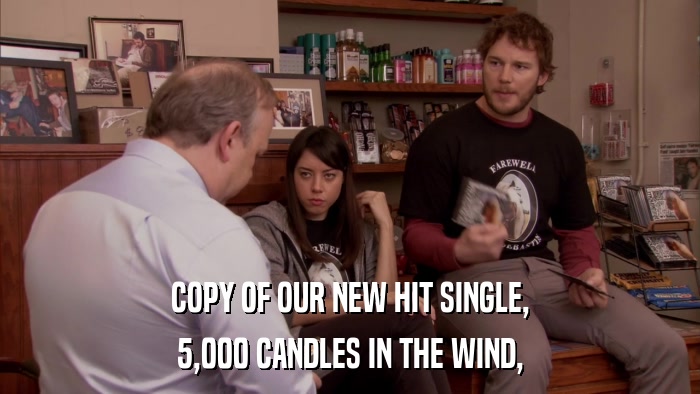 COPY OF OUR NEW HIT SINGLE, 5,000 CANDLES IN THE WIND, 