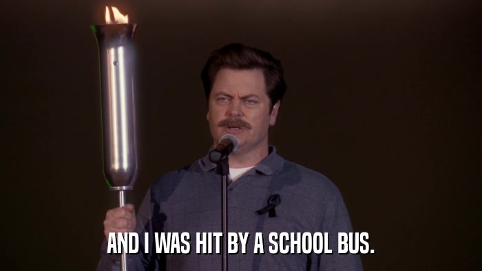 AND I WAS HIT BY A SCHOOL BUS.  