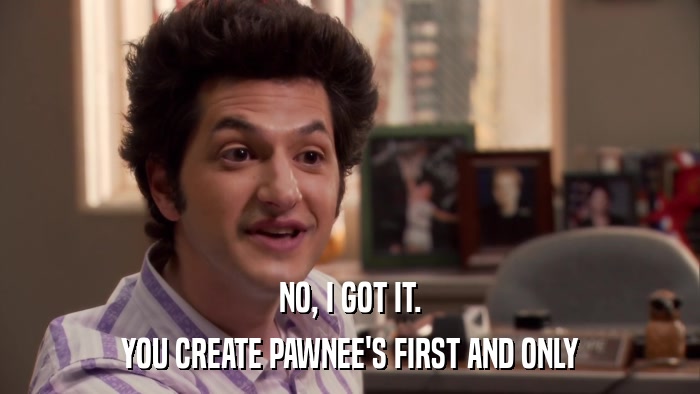 NO, I GOT IT. YOU CREATE PAWNEE'S FIRST AND ONLY 