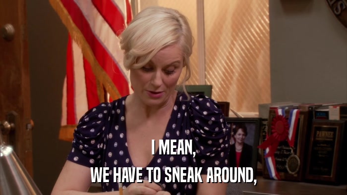 I MEAN, WE HAVE TO SNEAK AROUND, 