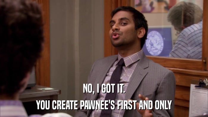 NO, I GOT IT. YOU CREATE PAWNEE'S FIRST AND ONLY 