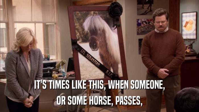 IT'S TIMES LIKE THIS, WHEN SOMEONE, OR SOME HORSE, PASSES, 