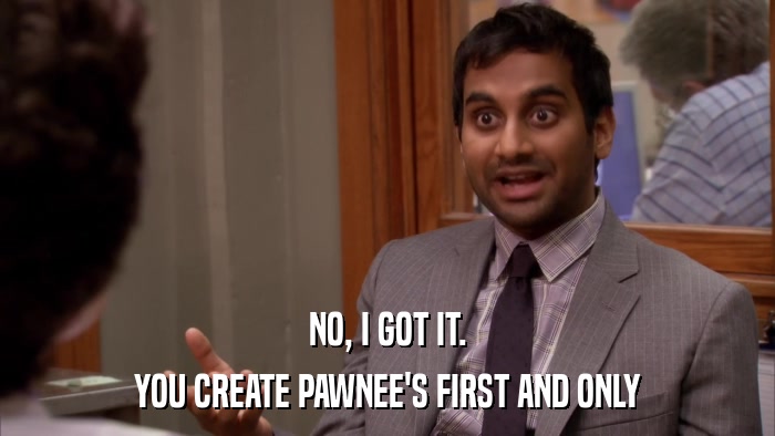 NO, I GOT IT. YOU CREATE PAWNEE'S FIRST AND ONLY 